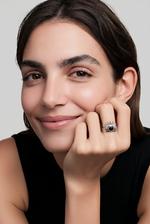 Silver Eclipse Sunburst Stacking Ring