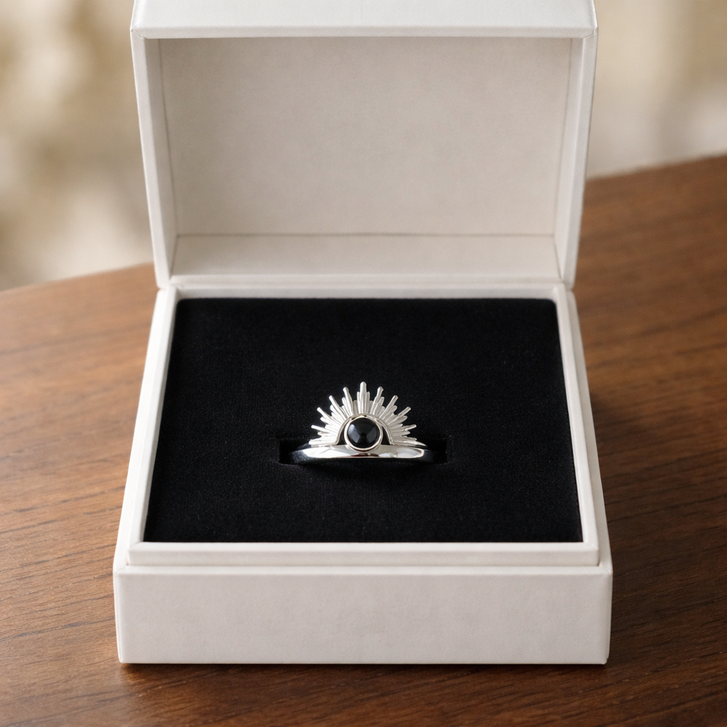 Silver Eclipse Sunburst Stacking Ring