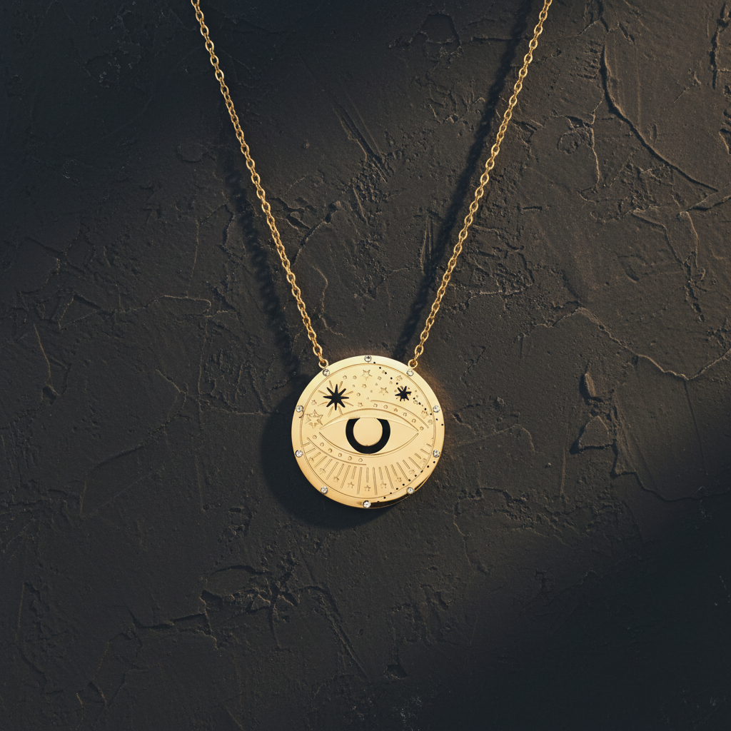 Celestial Eye Necklace Dark Textured Background