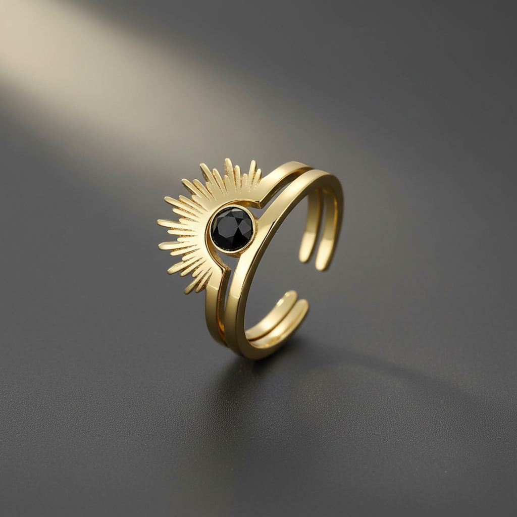 Gold Eclipse Sunburst Stacking Ring