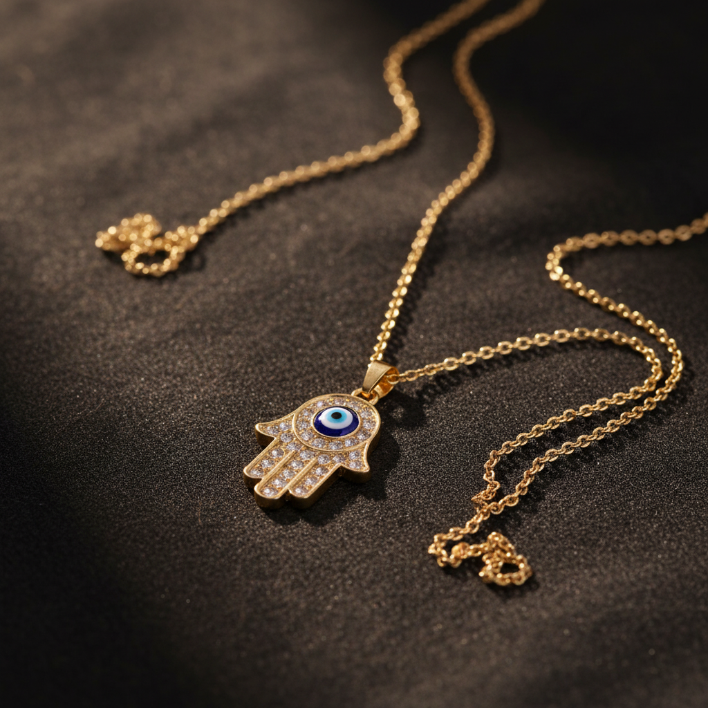 Hamsa Hand Evil Eye Necklace Natural Background