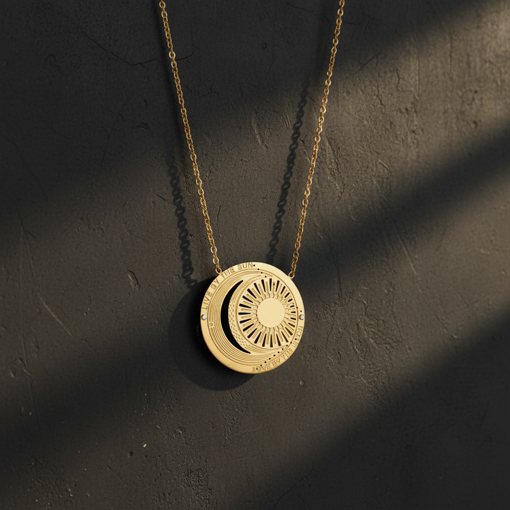 Live by the Sun Necklace Dark Textured Background