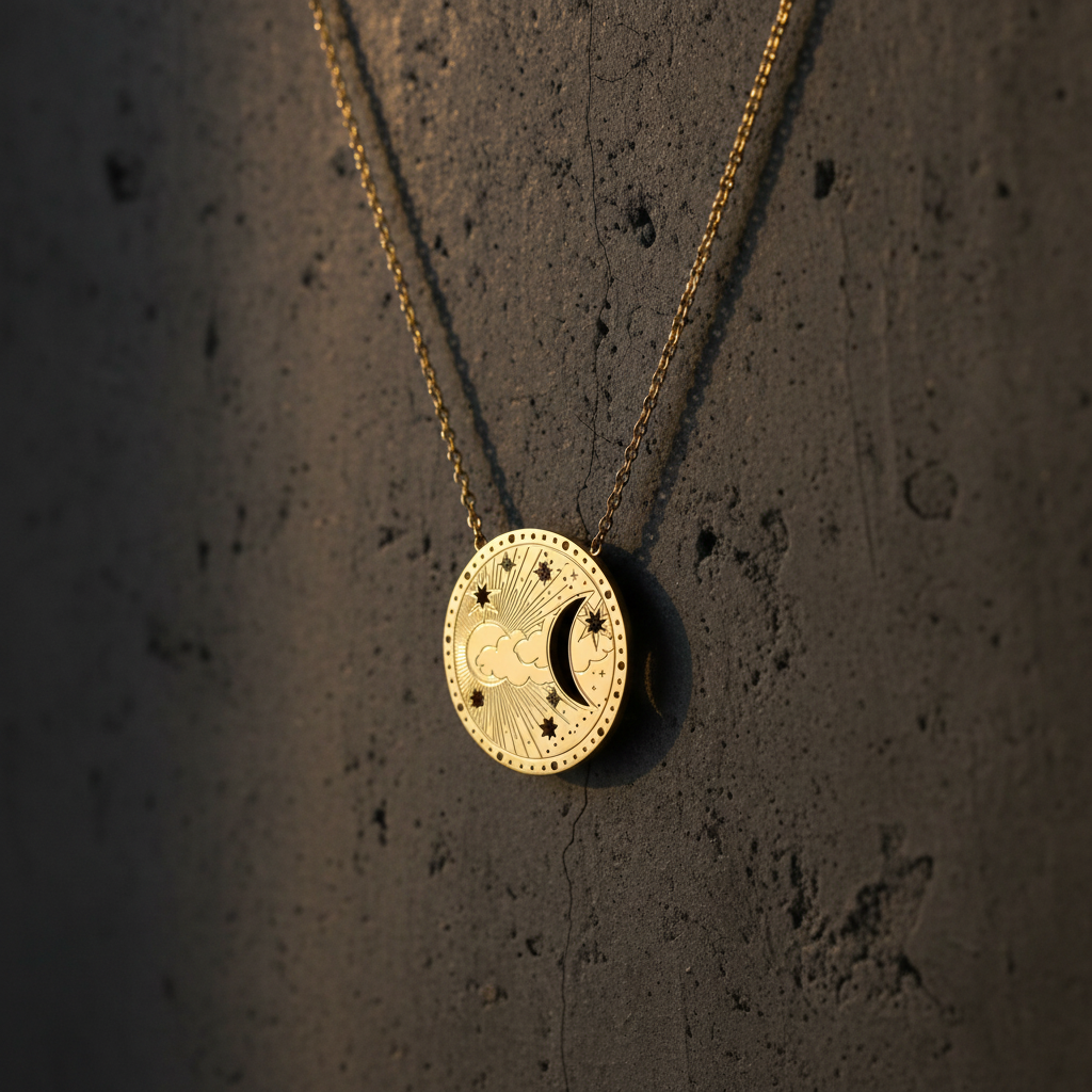 Moon Stars Necklace Dark Textured Background