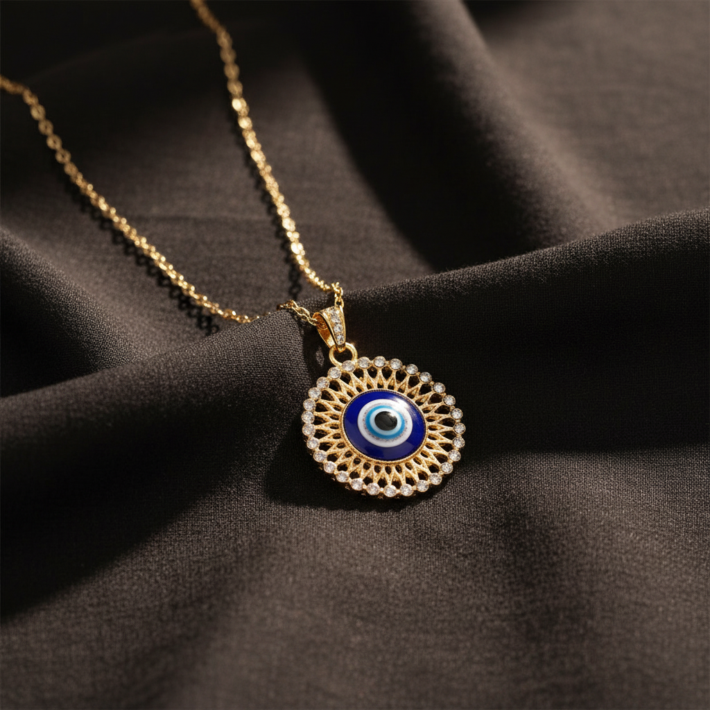 Round Evil Eye Necklace Natural Background