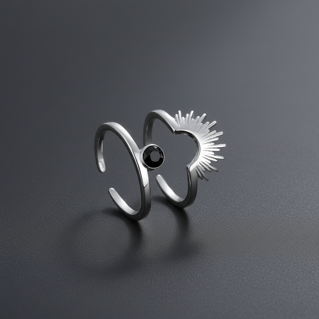 Silver Eclipse Sunburst Stacking Ring