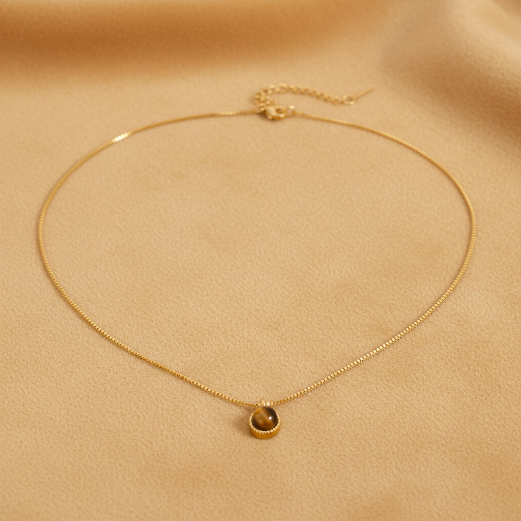 Tiger Eye Necklace Warm Golden Brown Background